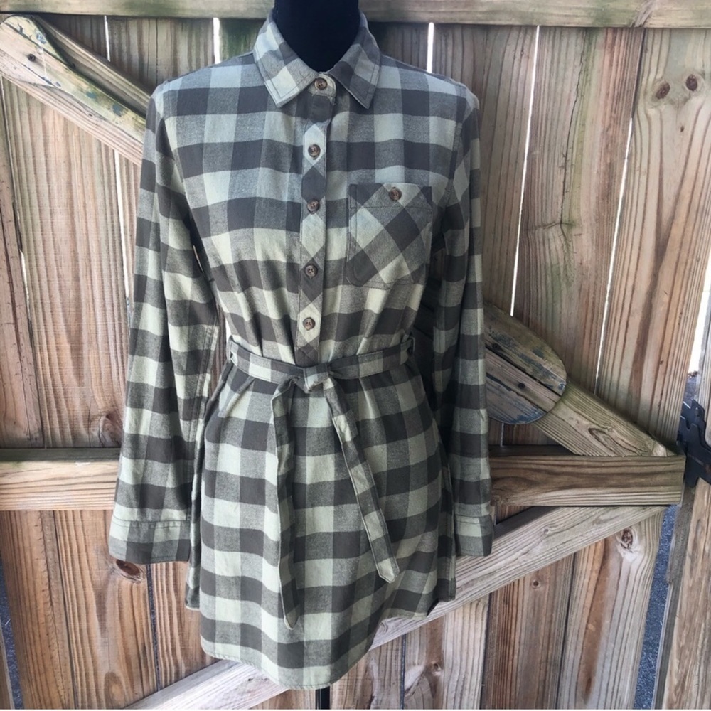 Field & Stream Green & Black Plaid Cotton Flannel Long Shirt Sleeve Dress Size S